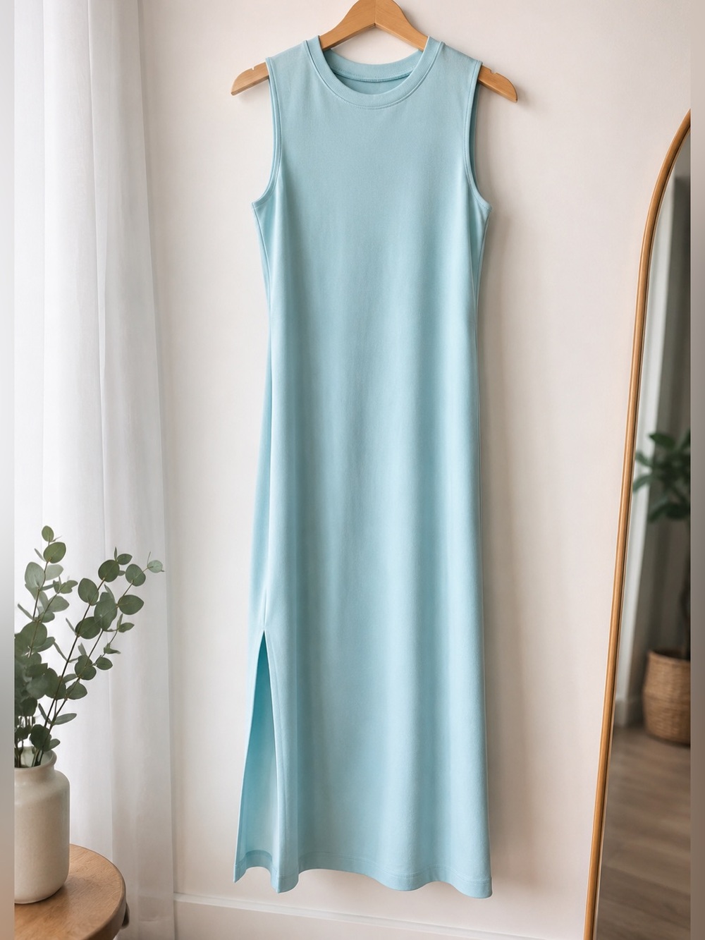 Sleeveless Light Blue Midi Tank Dress